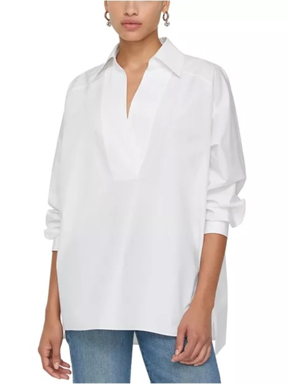 Lafayette 148 New York White V-Neck Popover Tunic